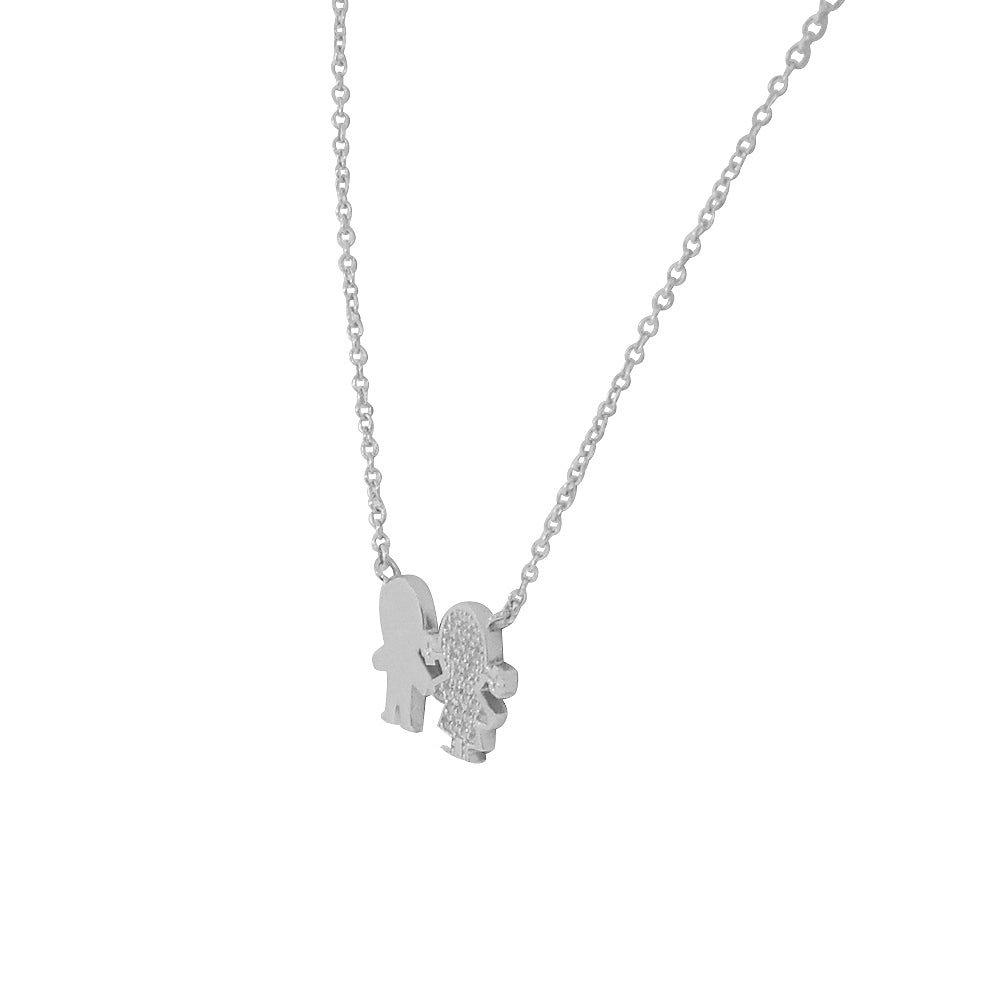 925 Sterling Silver CZ Boy Girl Twins Children Kids Pendant Necklace