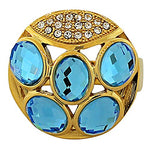TECNO STEEL Stainless Steel Yellow Gold-Tone White Blue Aquamarine-Tone CZ Ring