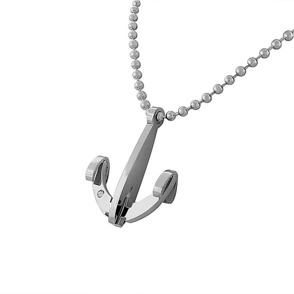Stainless Steel Silver-Tone Large Anchor Men's Pendant Necklace