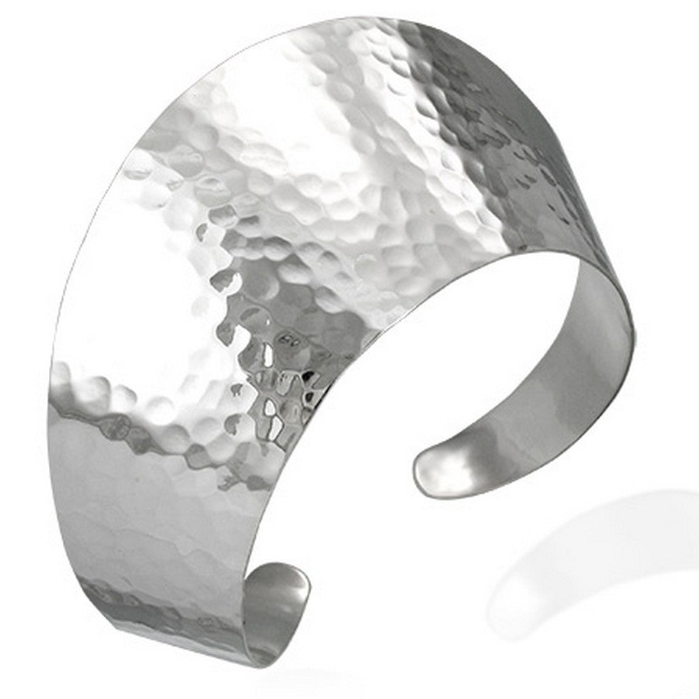 925 Sterling Silver Hammered Finish Classic Womens Open End Cuff Bangle Bracelet