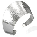 925 Sterling Silver Hammered Finish Classic Womens Open End Cuff Bangle Bracelet