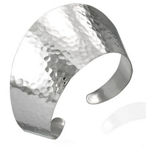 925 Sterling Silver Hammered Finish Classic Womens Open End Cuff Bangle Bracelet