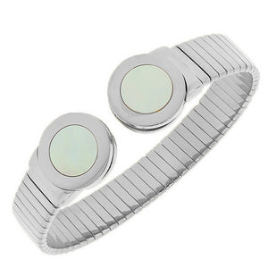 Stainless Steel Silver-Tone Simulated Mother-of-Pearl Open End Bracelet