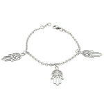 Stainless Steel Silver-Tone Three Triple Hamsa Bangle Chain Bracelet