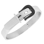 Stainless Steel Black Silver-Tone Belt Buckle Handcuff Womens Bracelet