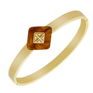 Stainless Steel Yellow Gold-Tone Simulated Amber Filigree Bangle Bracelet