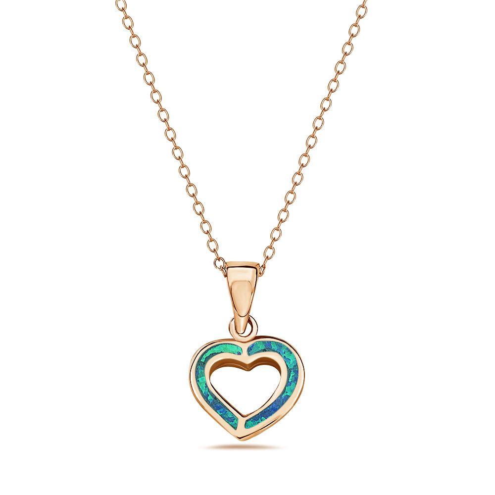 925 Sterling Silver Blue Turquoise-Tone Simulated Opal Love Heart Stud Earrings Pendant Necklace Set