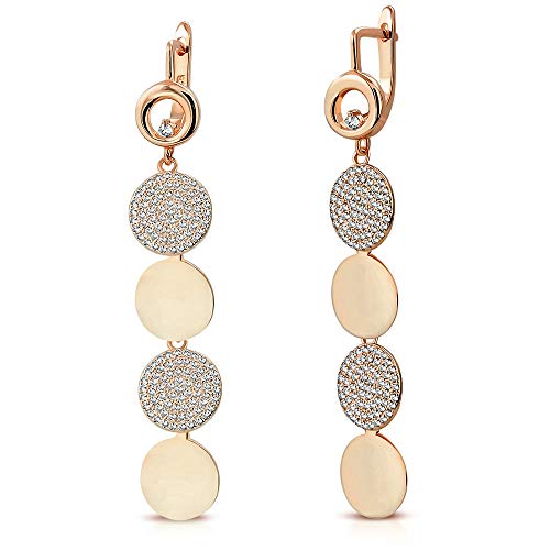 925 Sterling Silver Yellow Gold-Tone Polished Circle White Clear CZ Long Dangle Drop Earrings, 2.35"