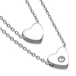 Stainless Steel Silver-Tone Double Chain White CZ Love Heart Necklace