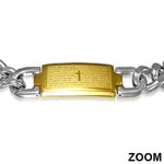 Stainless Steel Two-Tone Mens Religious Lords Prayer Spanish Link Chain Bracelet