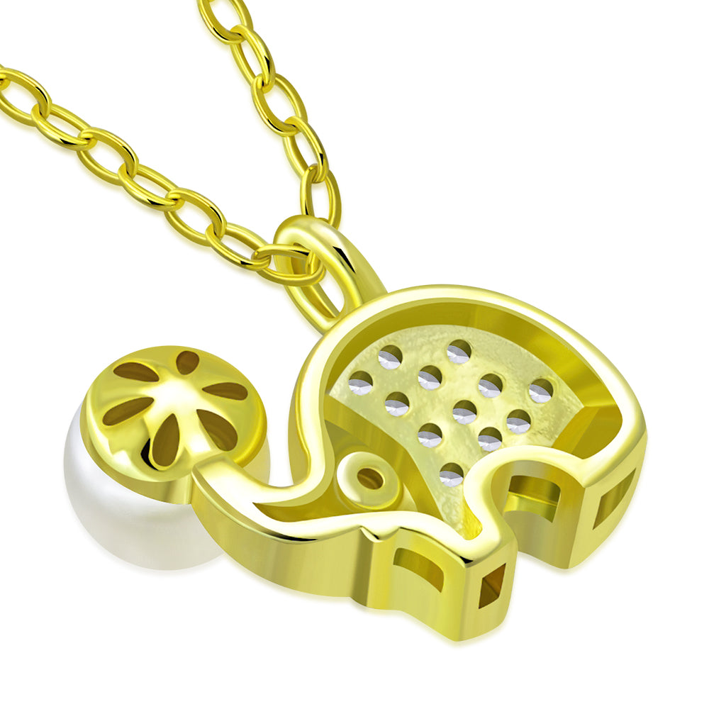 My Daily Styles Adorable 925 Sterling Silver Small Elephant CZ and Simulated Pearl Pendant Necklace - 18" Silver Chain