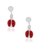 925 Sterling Silver Red Enamel Ladybug Girls Dangle Drop Earrings