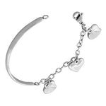 Stainless Steel Silver-Tone Love Heart Bangle Bracelet