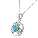 925 Sterling Silver Blue Turquoise-Tone Simulated Simulated Opal Irish Claddagh CZ Pendant Necklace