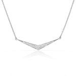 925 Sterling Silver White CZ Sideways Bar Pendant Necklace