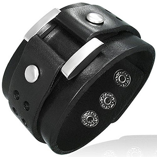 Black Alloy Leather Band