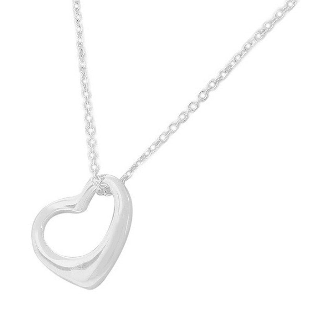 925 Sterling Silver Side Open Heart Love Charm Pendant Necklace