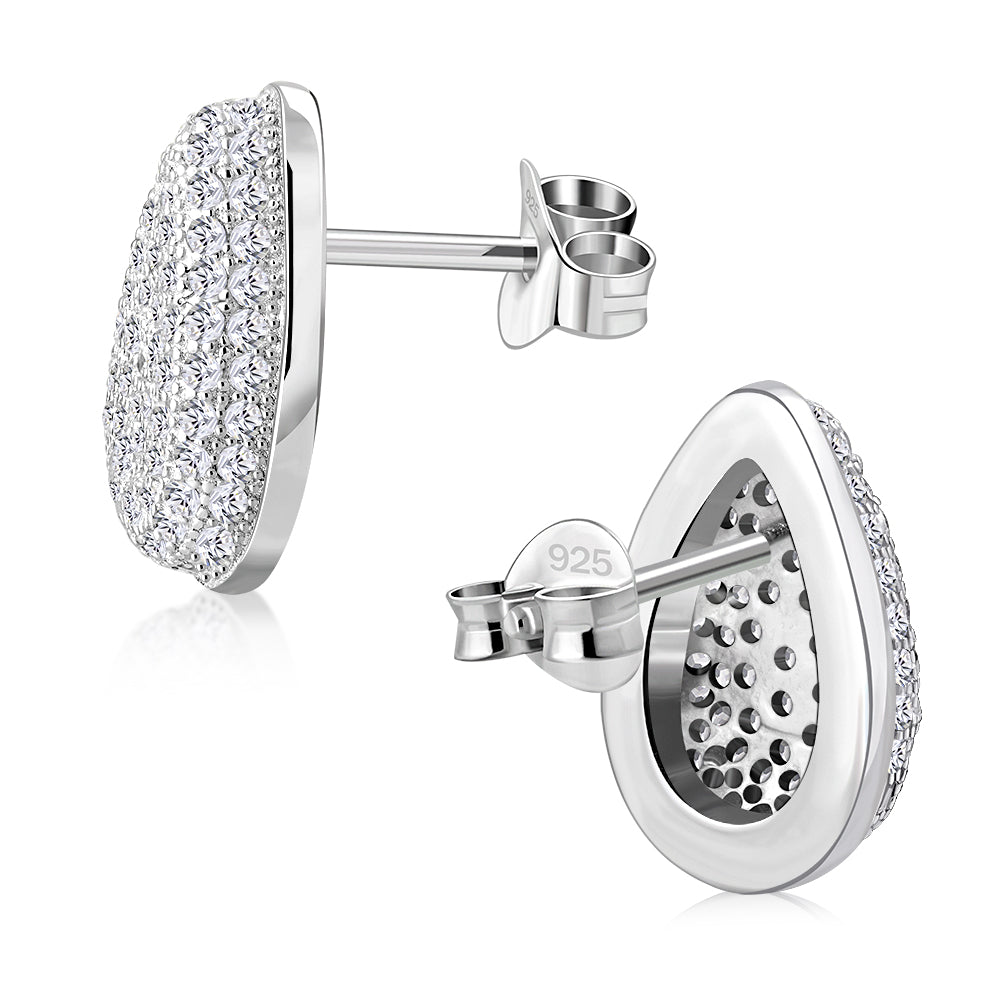 925 Sterling Silver White Clear CZ Teardrop Stud Earrings Pendant Necklace Set