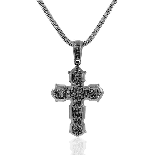 925 Sterling Silver Black Rhodium CZ Large Hip-Hop Statement Cross Pendant Necklace, 30"