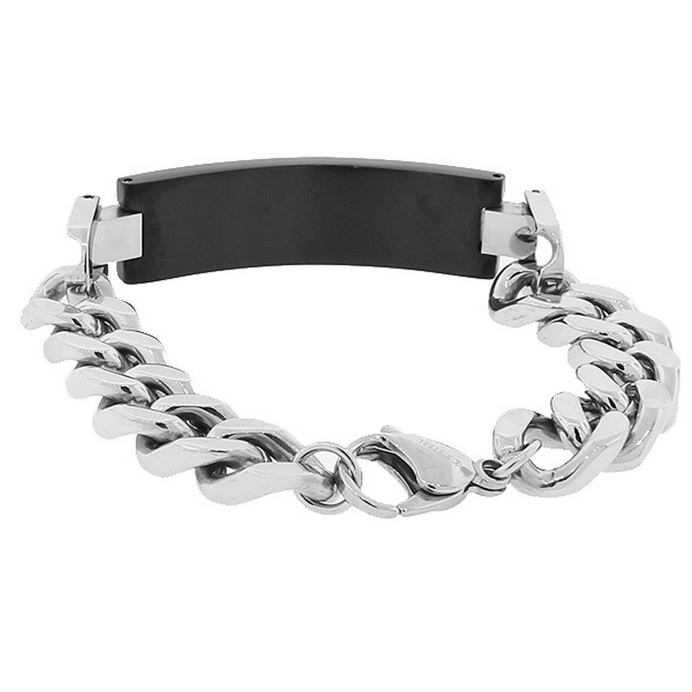 Stainless Steel Black Silver-Tone Religious Cross English Lord's Prayer Men's Bracelet