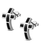 Womens Cross Stud Earrings 925 Sterling Silver