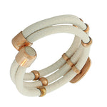 White Faux PU Leather Rose Gold-Tone Multi-Row Womens Wristband Bracelet