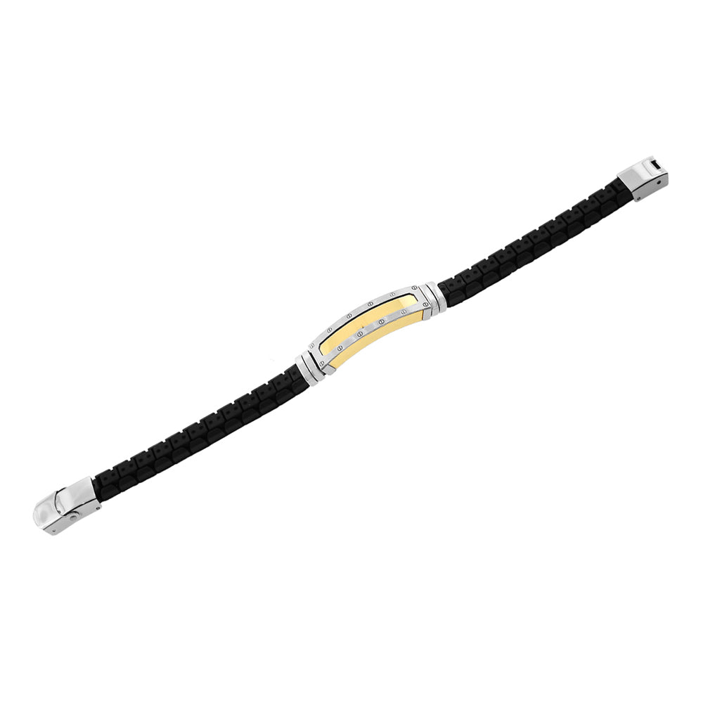 Stainless Steel Black Rubber Silicone Yellow Gold Silver-Tone Men's Bracelet