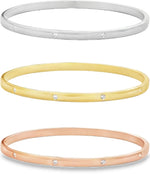 My Daily Styles Women's Tri-Color Stackable Bangle Bracelets Set, Stainless Steel with CZ Accents, 3-Piece