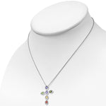925 Sterling Silver Multicolor CZ Religious Cross Large Statement Pendant Necklace