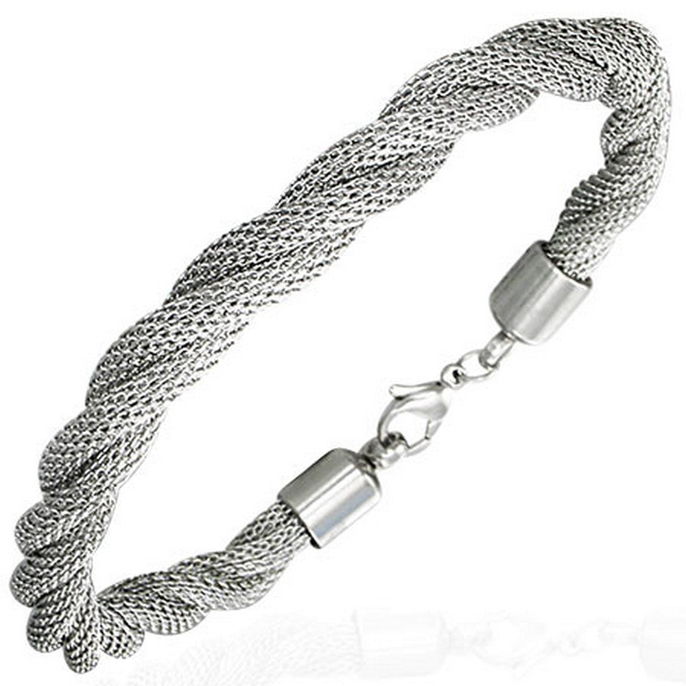 Stainless Steel Twisted Silver-Tone Mesh Bracelet