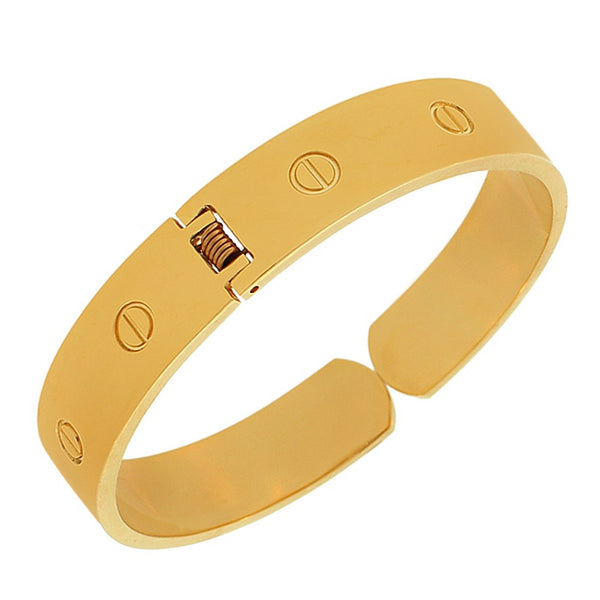 Stainless Steel Brown Faux PU Leather Yellow Gold-Tone Cuff Bracelet