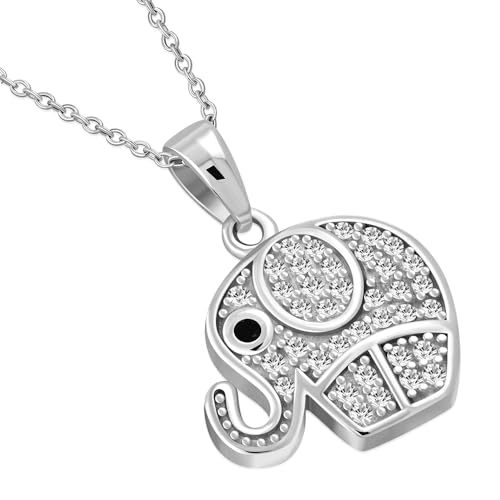 My Daily Styles Adorable 925 Sterling Silver Cute Elephant CZ Pendant Necklace - 18" Silver Chain