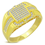 My Daily Styles 925 Sterling Silver Men's Yellow Gold-Tone Micro Pave White CZ Stone Signet Style Ring with Band Detail