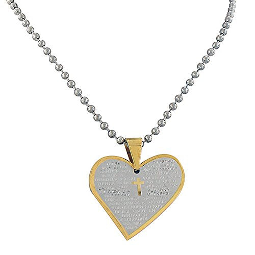 Padre Nuestro Lord's Prayer in Spanish Love Heart Necklace