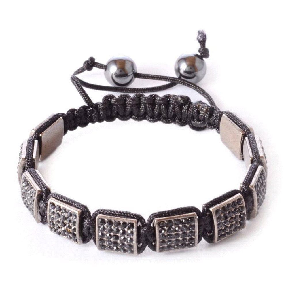 Black CZ Black Macrame Beaded Square Beads Bracelet