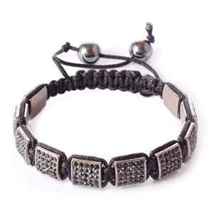 Black CZ Black Macrame Beaded Square Beads Bracelet