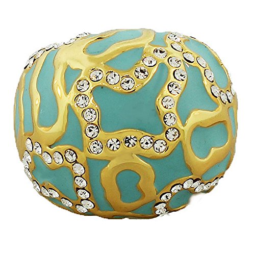 My Daily Styles Fashion Alloy Yellow Gold-Tone Turquoise-Tone White CZ Statement Cocktail Ring