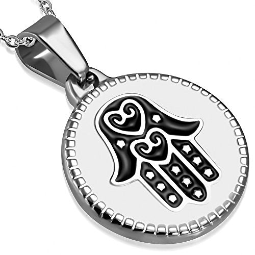 Stainless Steel Black Yellow Gold-Tone Hamsa Hand Protection Pendant Necklace