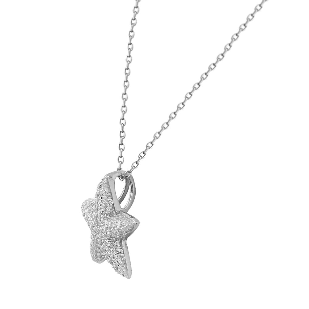 925 Sterling Silver White CZ Womens Starfish Pendant Necklace