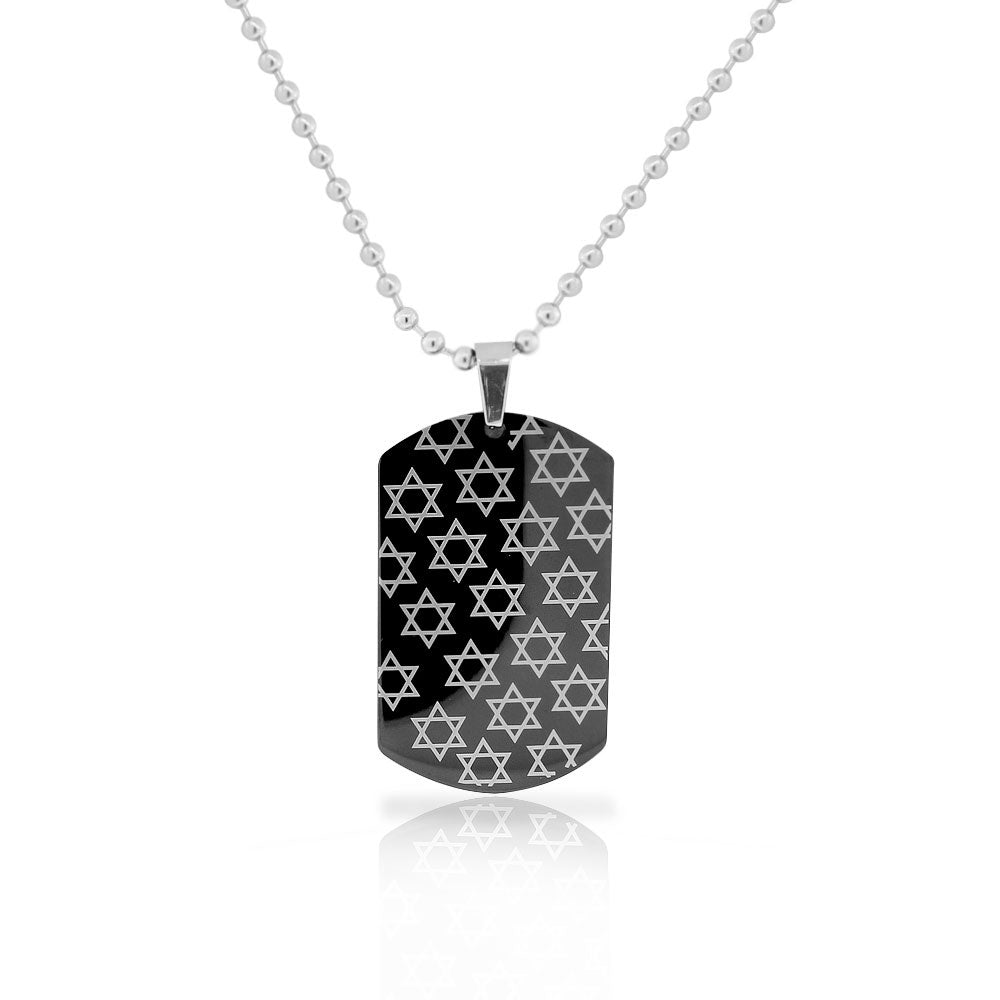 Stainless Steel Black Coating Dog Tag Star of David Mens Pendant Necklace