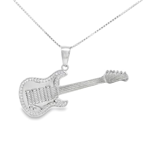 My Daily Styles 925 Sterling Silver CZ Electric Guitar Pendant Necklace