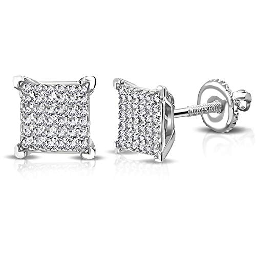 925 Sterling Silver Square White Clear CZ Screw Back Stud Earrings, 0.30"