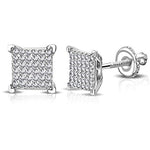 925 Sterling Silver Yellow Gold-Tone Square White Clear CZ Screw Back Stud Earrings, 0.30"