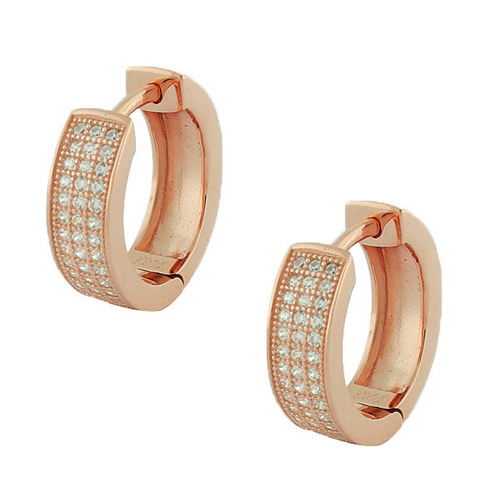 925 Sterling Silver White CZ Hoop Huggie Earrings