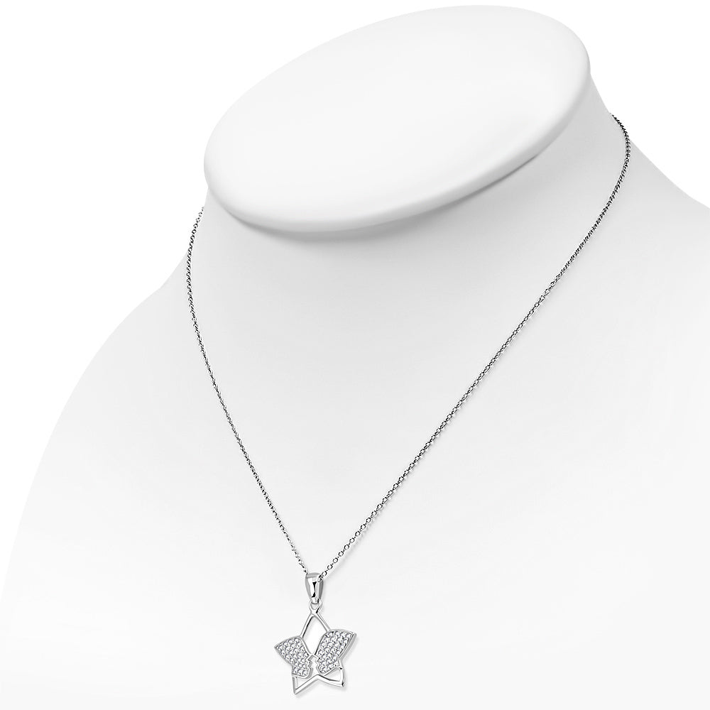 Sterling Silver White Clear CZ Star Pendant Necklace