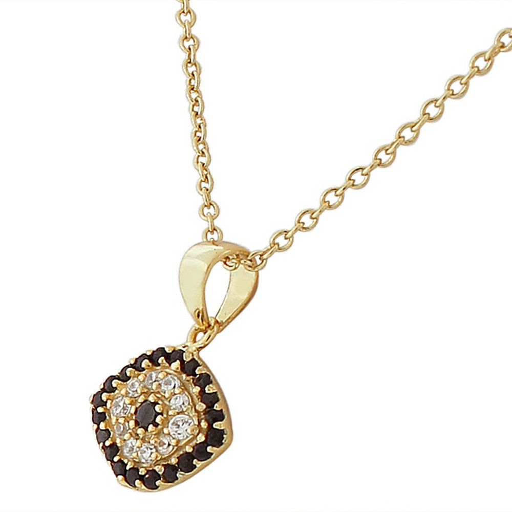 Sterling Silver Yellow Gold-Tone Evil Eye Black White Pendant Necklace