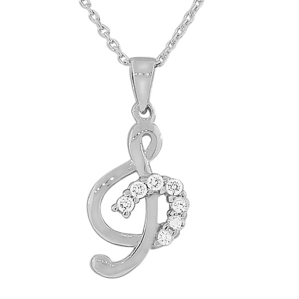 925 Sterling Silver Music Clef Musical Note White CZ Pendant Necklace