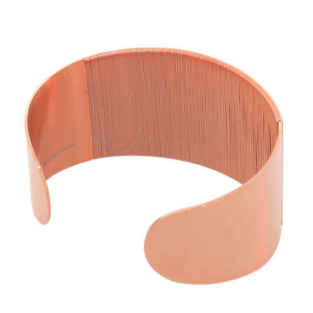 Stainless Steel Rose Gold-Tone Wrap Bangle Bracelet with Open End
