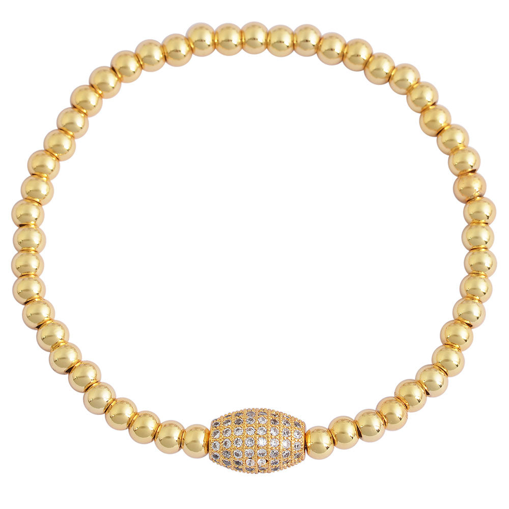 My Daily Styles Stainless Steel Beaded Stretch Bracelet with Crystal Accent Barrel, Elastic Band