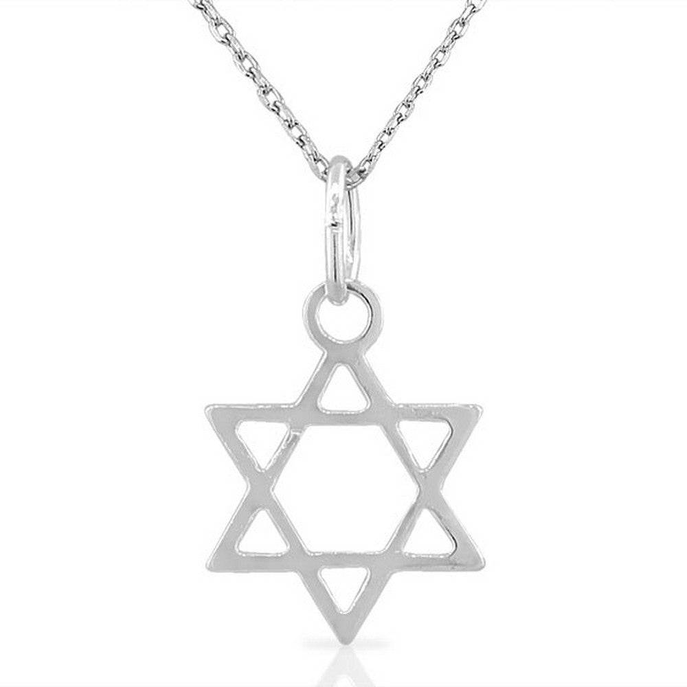 Sterling Silver Polished Classic Small Jewish Star of David Unisex Pendant Necklace
